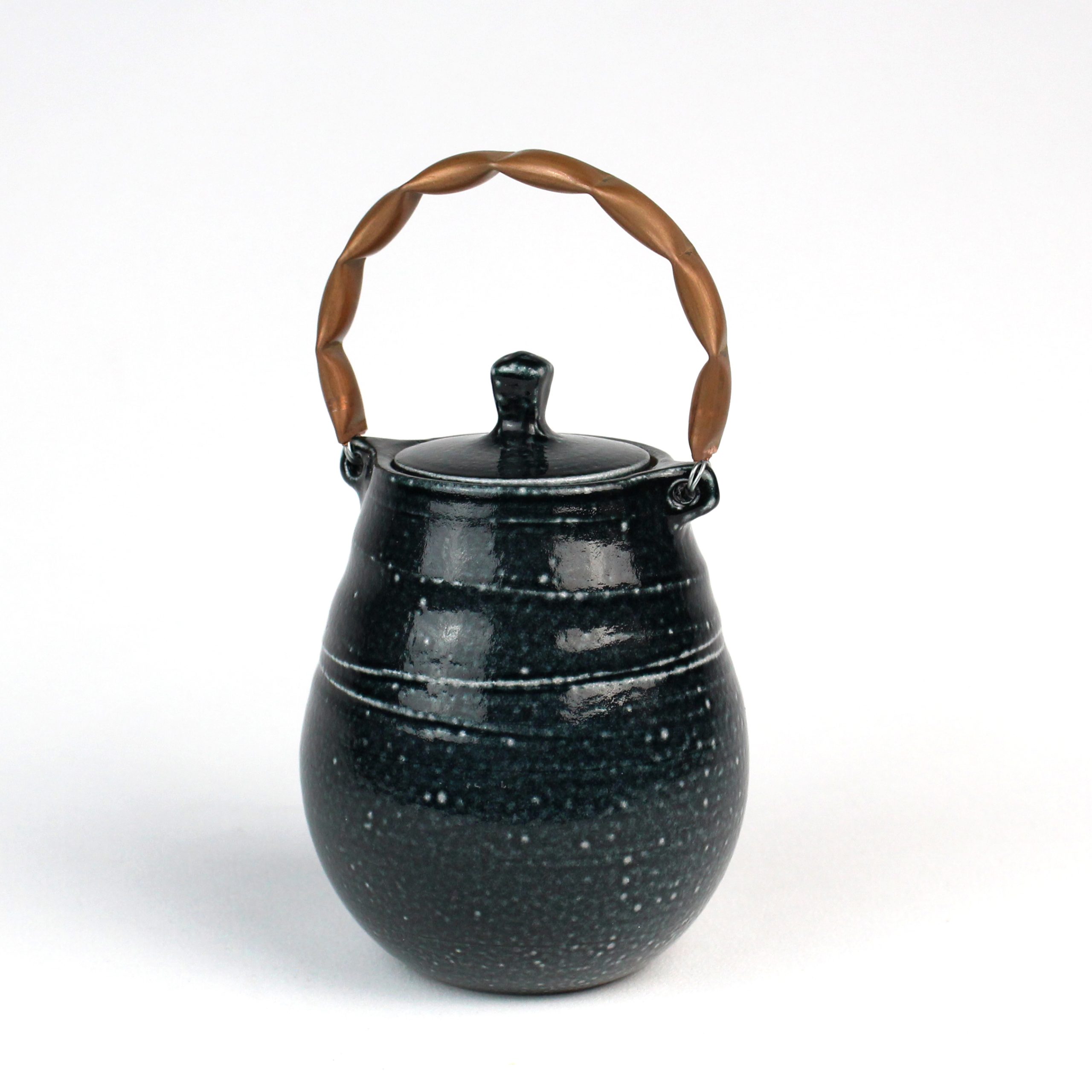 Small Caddy with Copper Handle (dark blue salt glaze) by Francis Lloyd-Jones