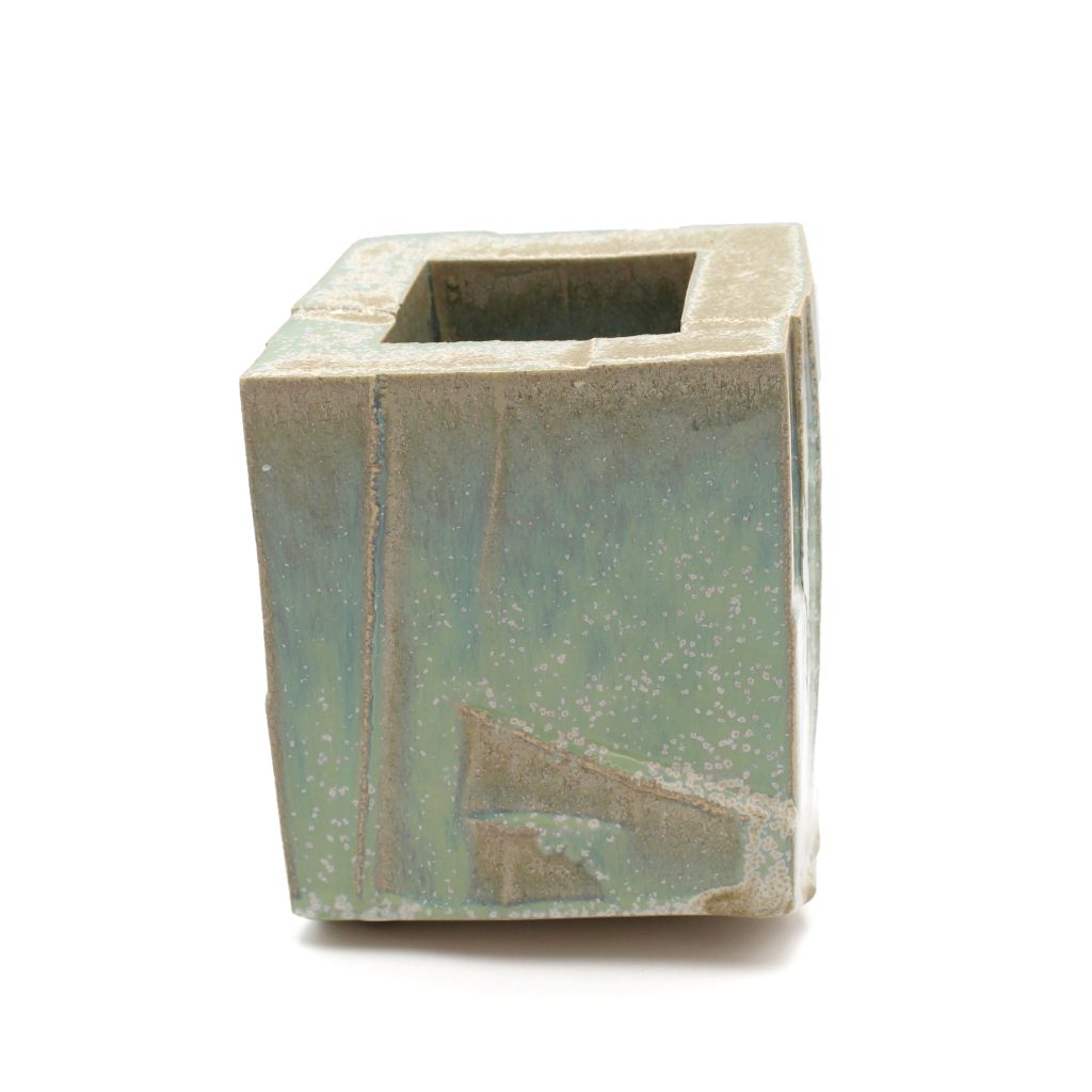 Carved Stoneware Tilting Cube Vase by David Binns