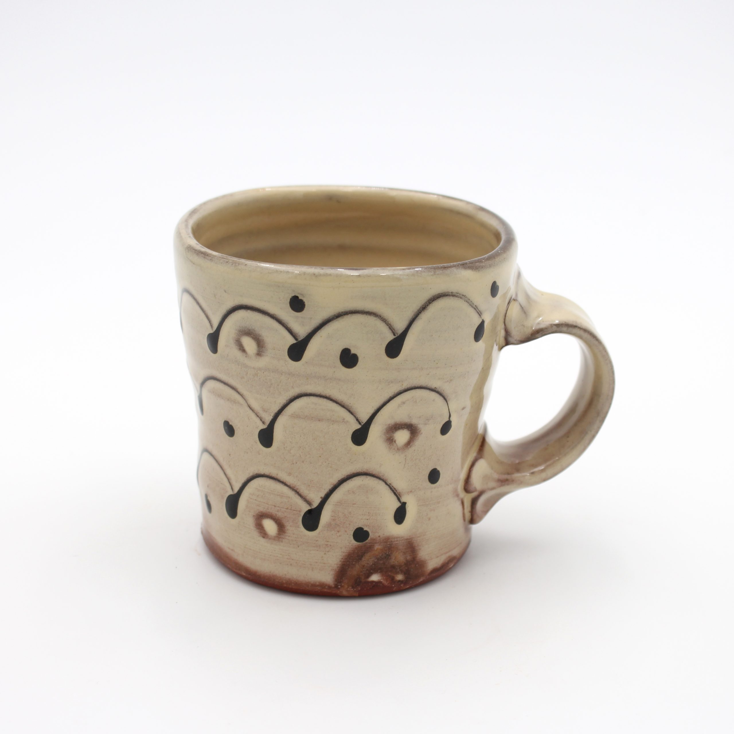 Cream mug with black slip trail by Frances Savage (back)