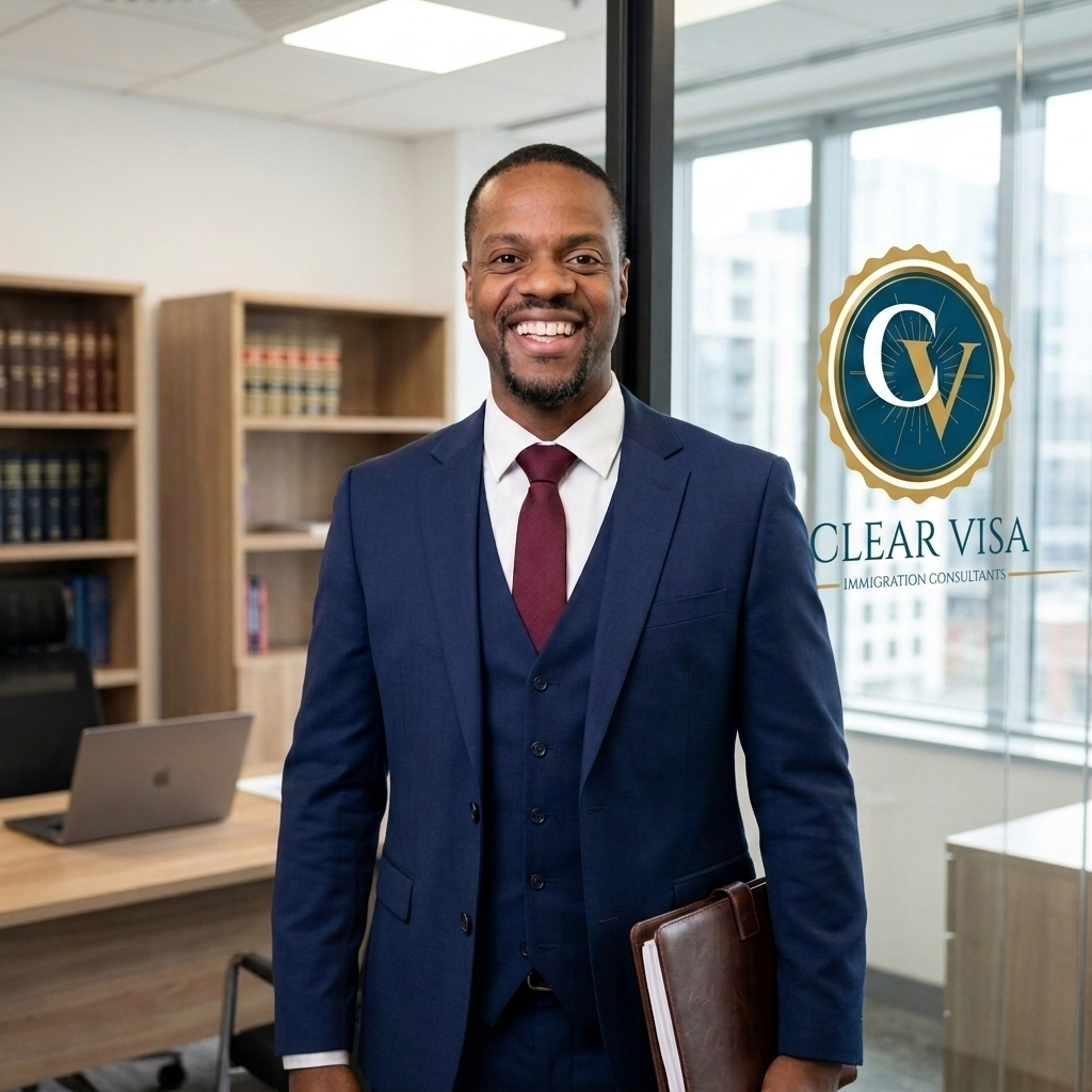 Sheon Jackson Senior Immigration Consultant at ClearVisa standing in office