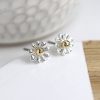 Earrings - Peace of Mind - Silver plated and golden daisy stud earrings