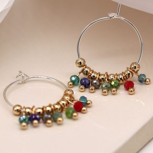 Earrings - Peace of Mind - Silver plated hoop and multicoloured bead earrings