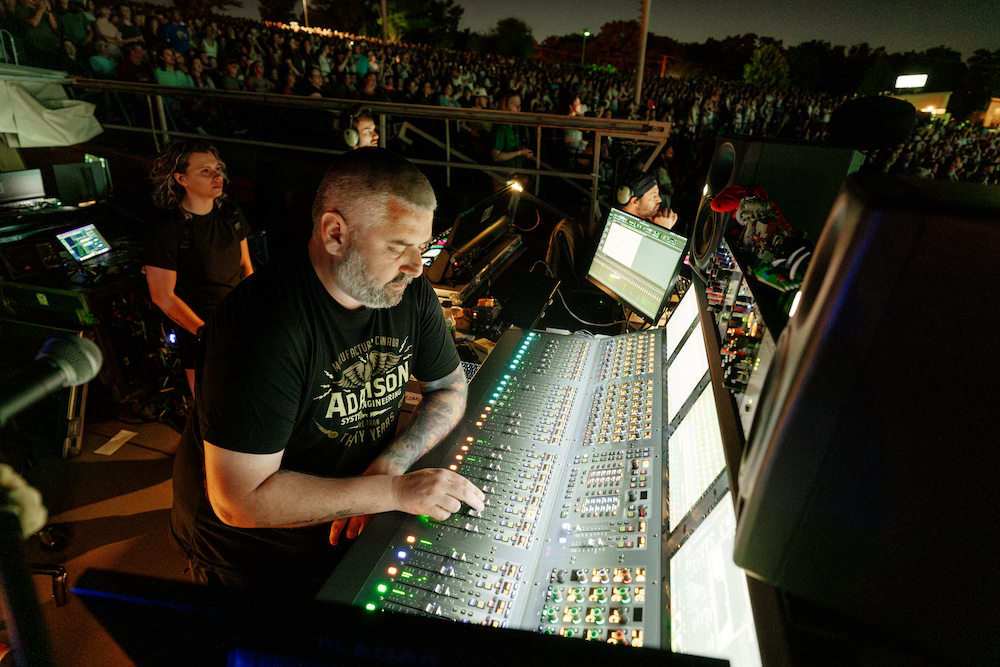 Joel Livesey finds himself mixing multiple genres every night on the tour through his Avid S6L console. PHOTO: Pooneh Ghana.