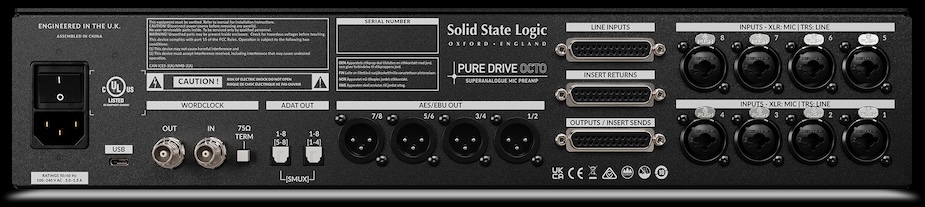 SSL Pure Drive Octo rear panel. 