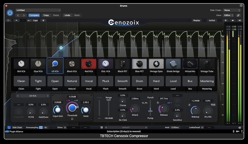 Opening the Style Panel shows the available compressor types.