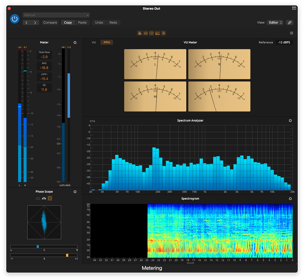 The updated Metering plug-in includes options for LUFS, true peak, dynamic range and more. 