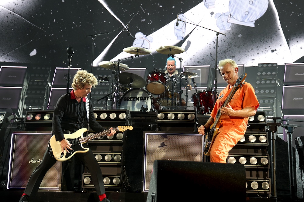 Green Day’s Billie Joe Armstrong, Tré Cool and Mike Dirnt have been laying it down live on their current world stadium tour. Photo: Kevin Mazur/Getty Images.