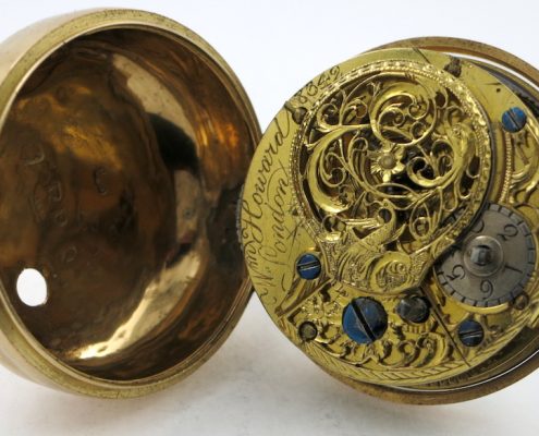 Gold repousse cased verge pocket watch by William Howard, London