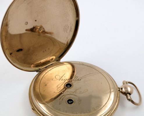 Gold, jump hour cylinder pocket watch