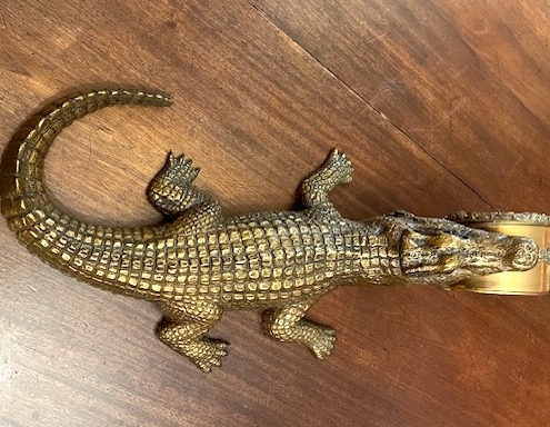 Cold Painted Bronze Crocodile Clock