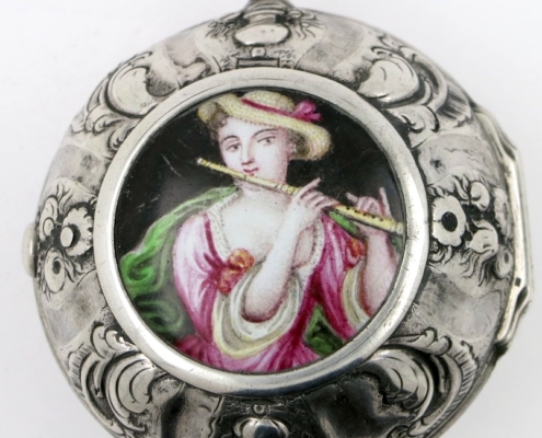 Silver & enamel triple cased pocket watch