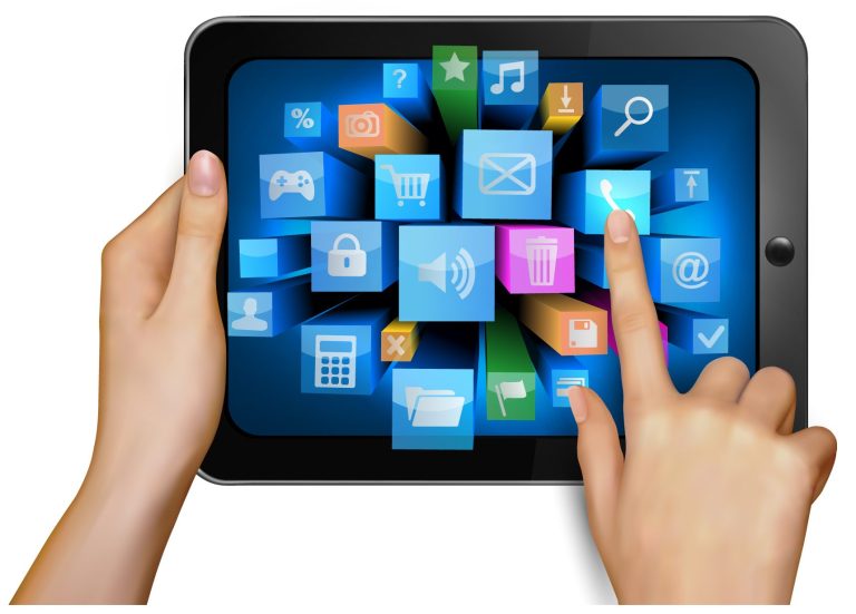 image of touchscreen tablet with apps