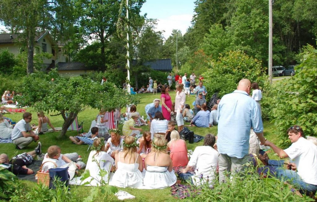 Swedes celebrating Sommarfest outdoor