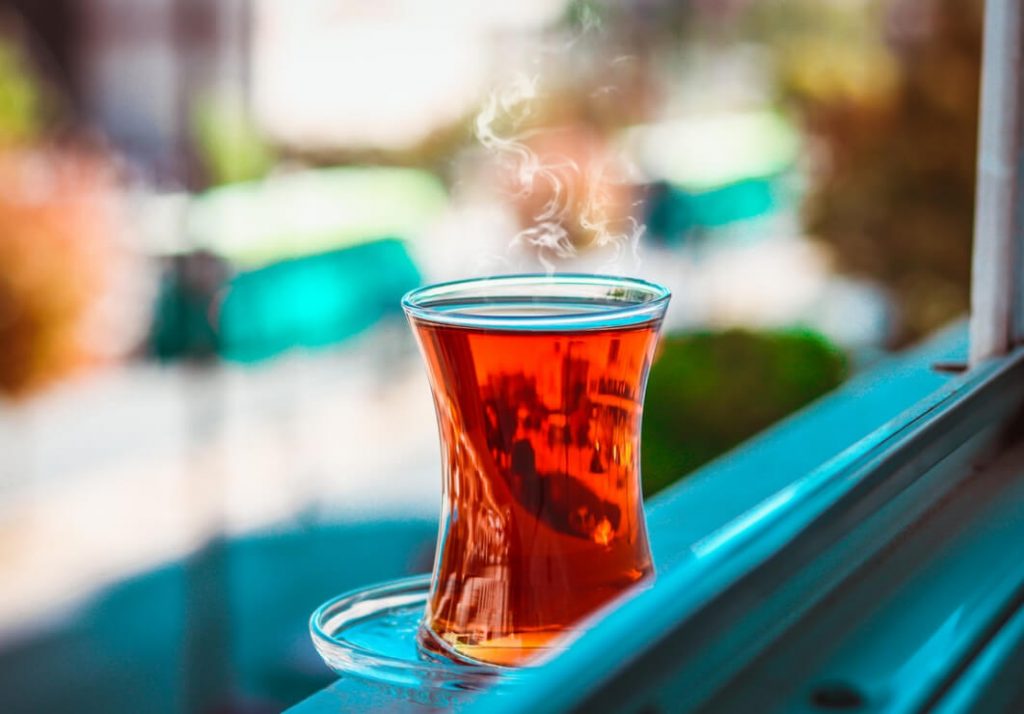 Glass with hot tea