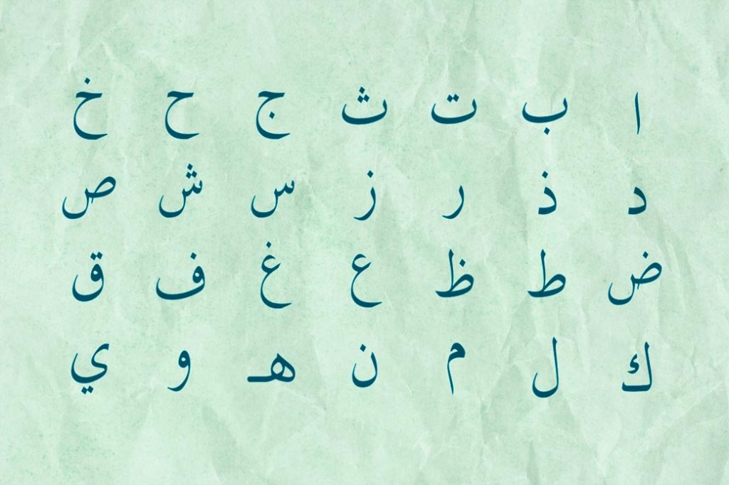 Arabic alphabet letters written on old paper