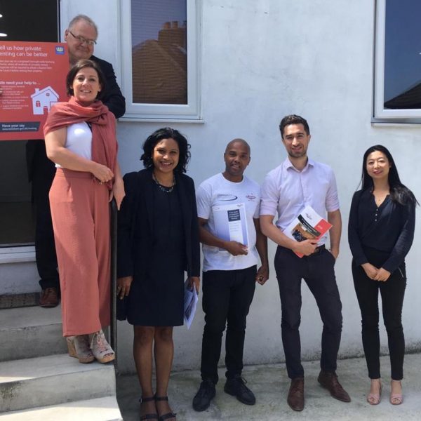 from left to right: Nick Long Property Initiatives Manager, Jane
Doherty CEO U-Turn Recovery Project, Damien Egan Local Mayor of Lewisham, Michael Brown Director of Community Interventions supported Housing & Supported Move On Homes Manager, Janet Darby Local MP for Lewisham East and Nan-Li Property Developer visit on 28/06/19 - They came to view a
House of Multiple Occupants (HMO) that was being managed to a high
standard in the borough of Lewisham. This HMO was being managed by Community Interventions.