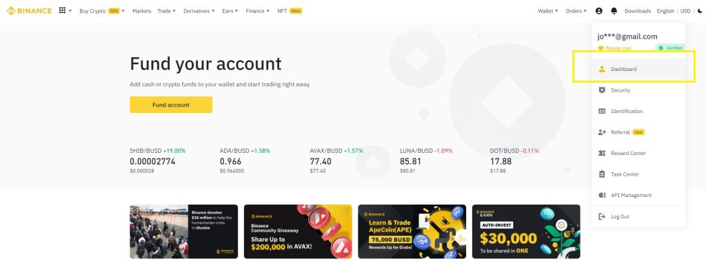 Binance.com fyll på konto