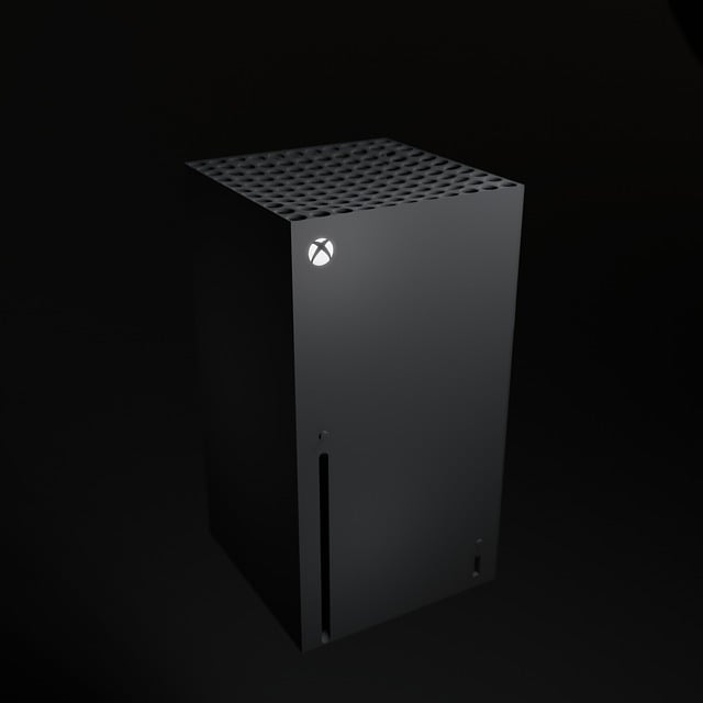 BIld på en Xbox Series X i ett mörkt rum