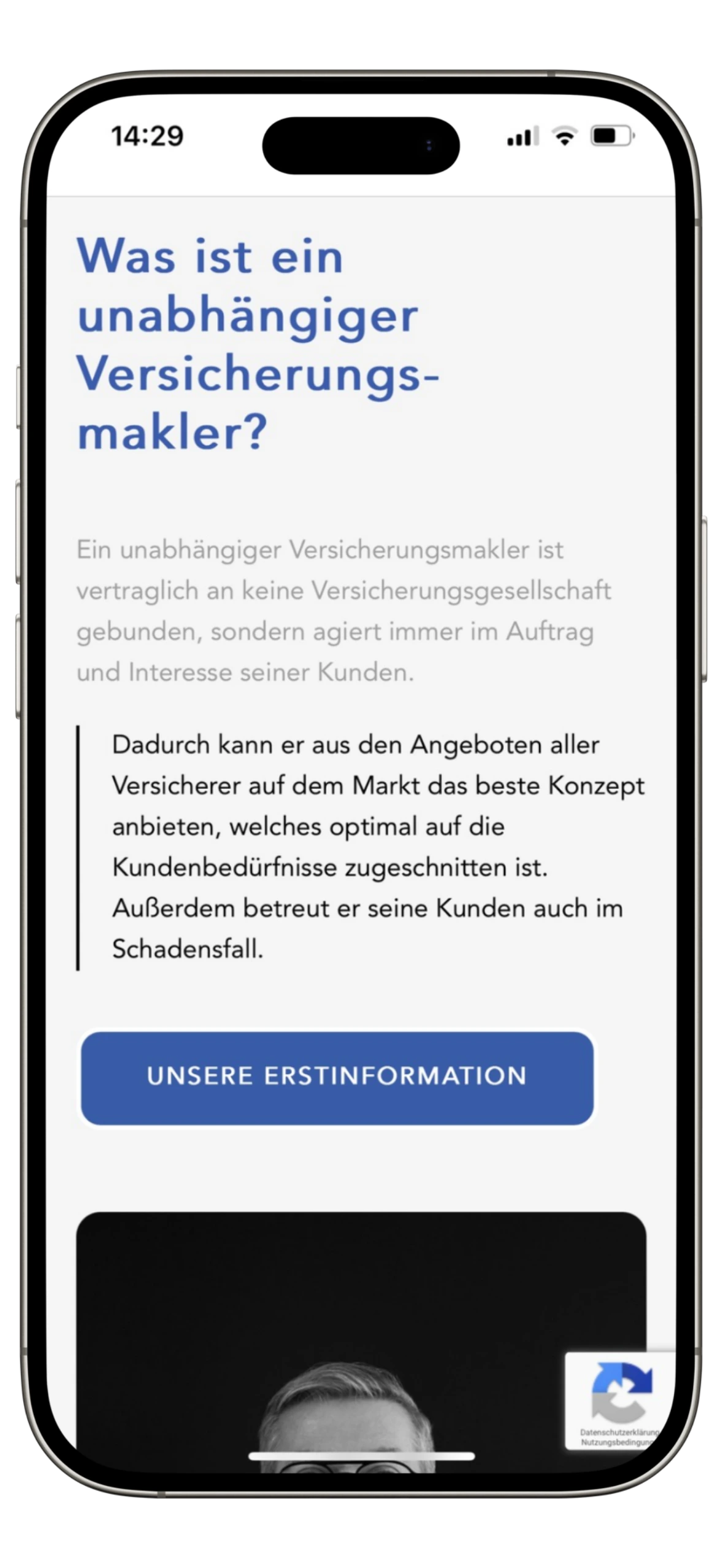 Mobile Ansicht unseres Webdesigns für Berthold Inreiter.