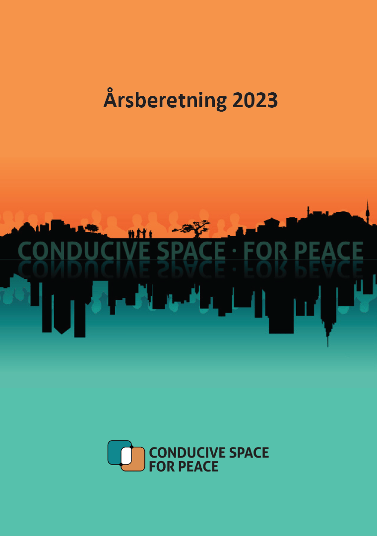 Front page of the annual report for csp. Orange and turquoise background with black element and text.