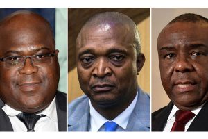 This combination of file pictures made on August 8, 2018, shows (L-R) leader of the Union for Democracy and Social Progress (UPDS) opposition party Felix Tshisekedi i, former interior minister Emmanuel Ramazani Shadary (R) and Democratic Republic of Congo former vice-president Jean-Pierre Bemba. AFP PHOTO