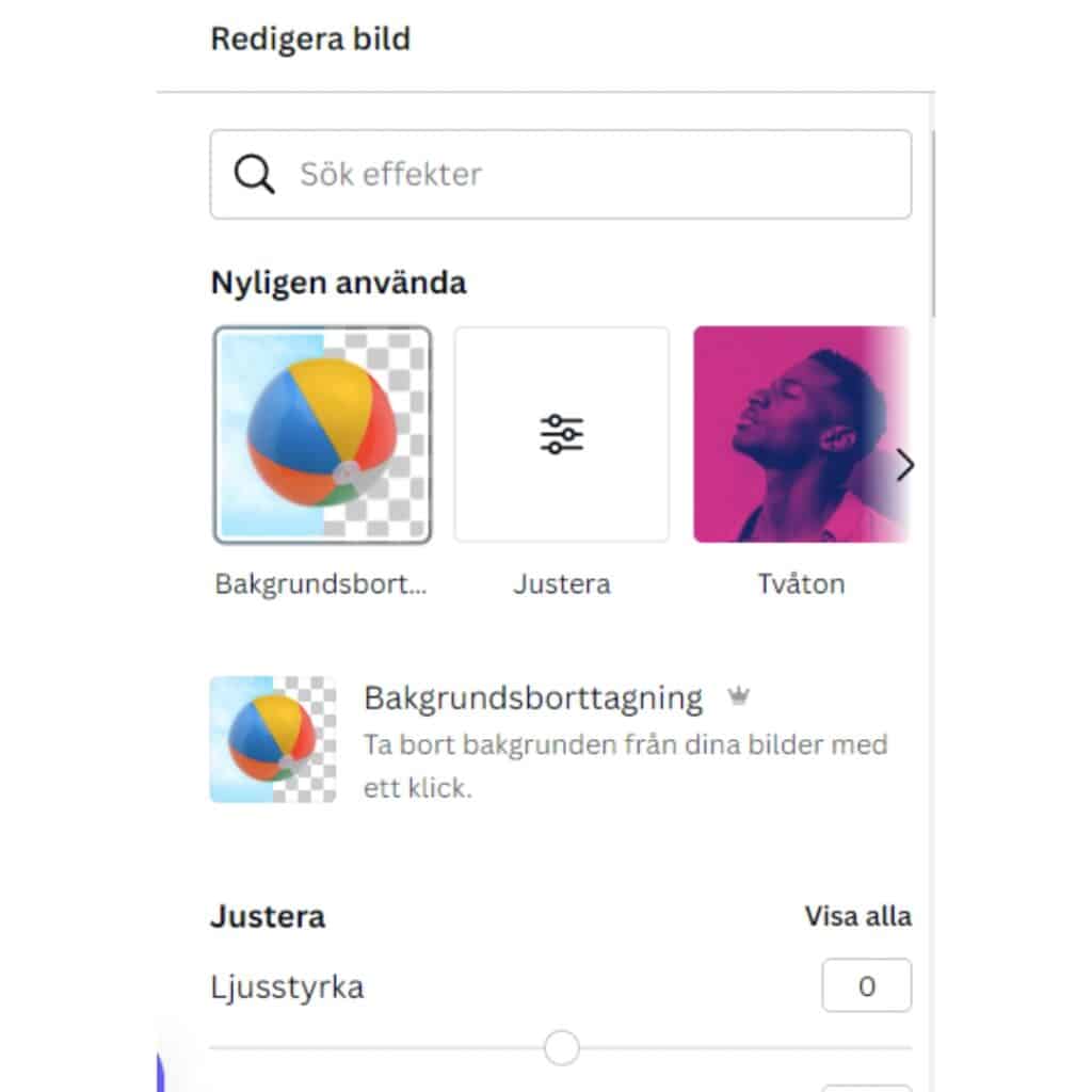 Skärmbild knappen för att ta bort bakgrund i Canva