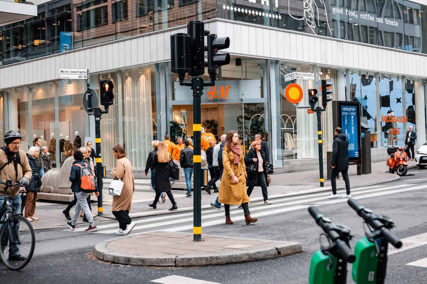 People crossing the road at traffic light