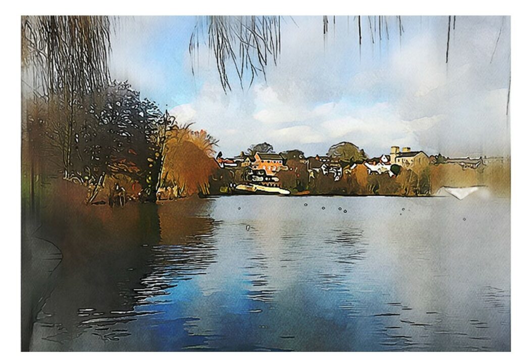 Ready made canvases featuring Diss Mere - watercolour effect