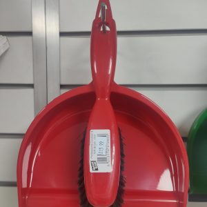 Red dustpan and brush