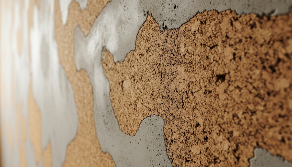 “Modern textured wall made of cork concrete with unique aesthetic appeal.