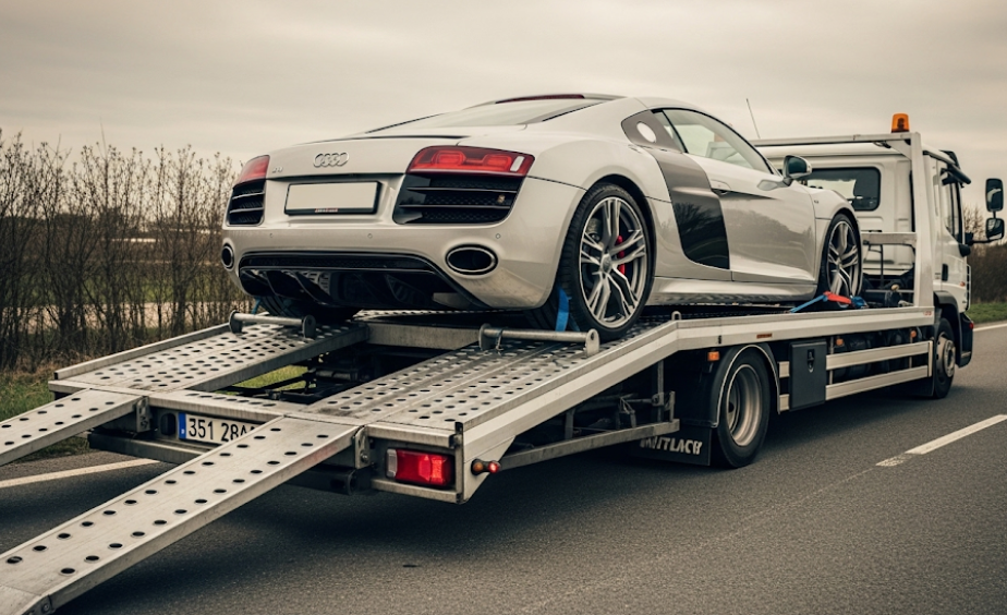 Flatbed towing protecting undercarriage of a luxury vehicle