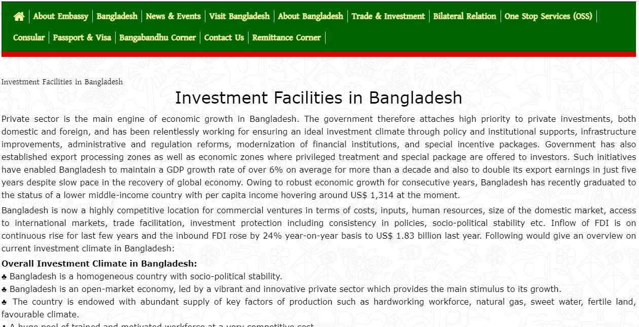 investment in bangladesh