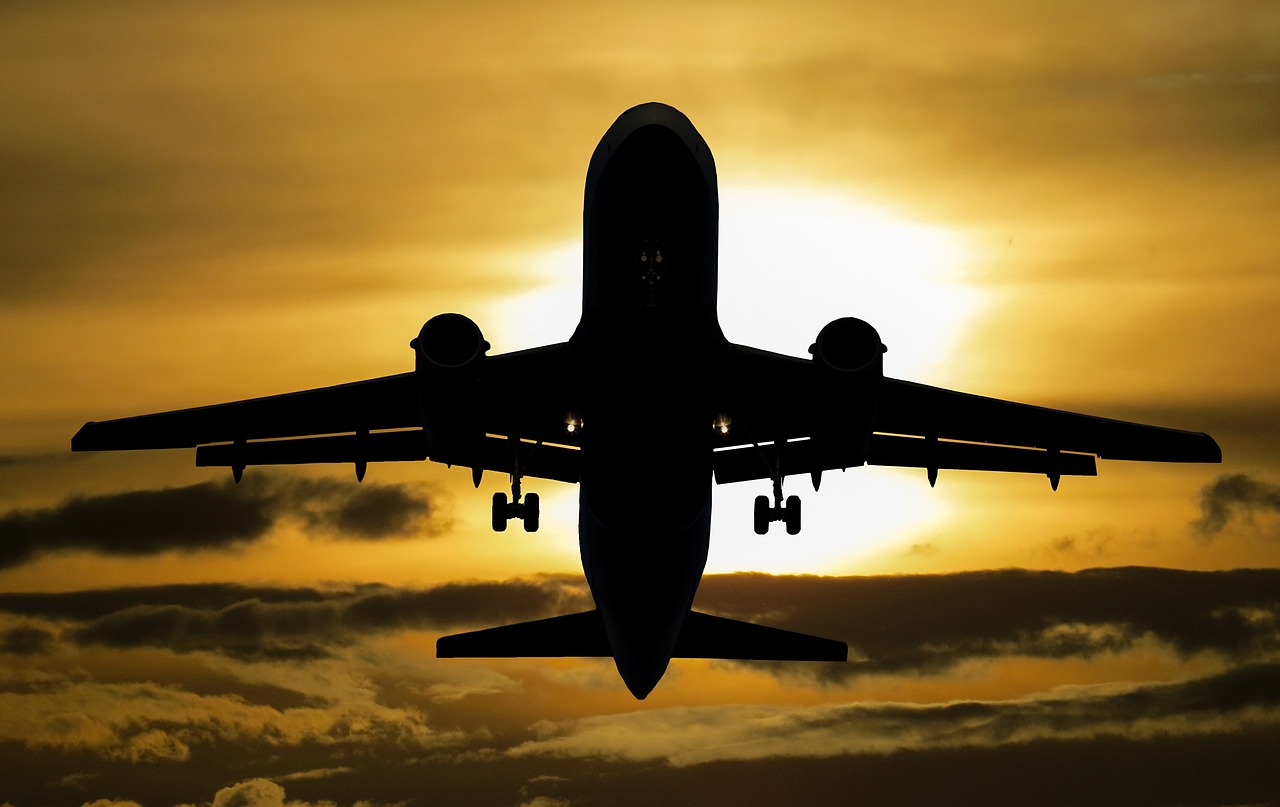 aircraft, sunset, silhouette