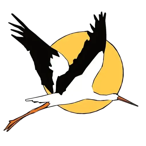 Logo que representa a la Campiña de Tarifa con una cigüeña volando con el Sol detrás.