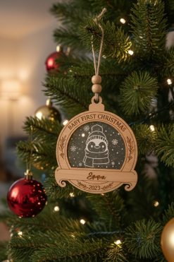 Baby’s First Christmas Ornament – Luiaard 🦥✨