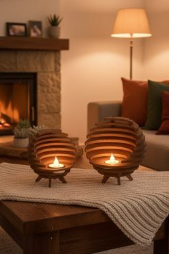 Houten Theelichthouders – Sfeervolle Set van 2 🌰🕯️