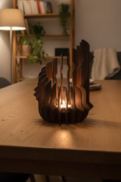 Moderne houten theelichthouder – elegant design in walnoothout 🌿🕯️