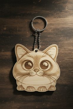 🔑 Houten sleutelhanger met British Burmese (karikatuur)