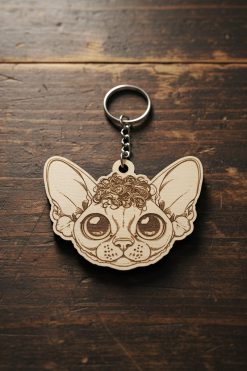 🔑 Houten sleutelhanger met Devon Rex (karikatuur)