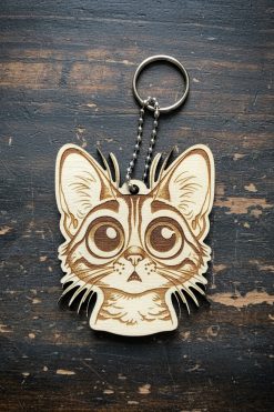 🔑 Houten sleutelhanger met Chausie (karikatuur)