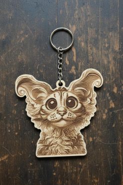🔑 Houten sleutelhanger met American Curl(karikatuur)