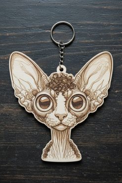 🔑 Houten sleutelhanger met Cornish Rex (karikatuur)