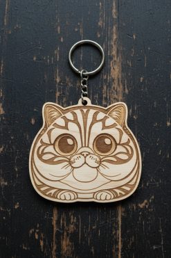🔑 Houten sleutelhanger met British Shorthair (karikatuur)