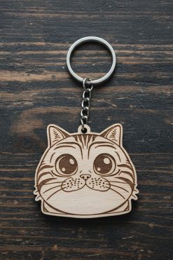 🔑 Houten sleutelhanger met European Shorthair (karikatuur)