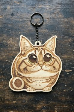 🔑 Houten sleutelhanger met American Bobtail (karikatuur)