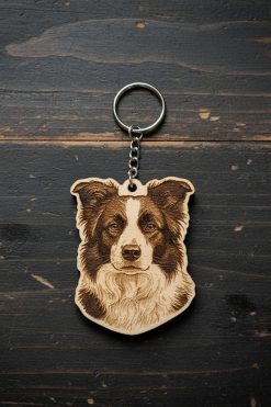 Border Collie Sleutelhanger van Hout 🐶🐾