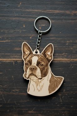 Boston Terrier Sleutelhanger van Hout 🐾