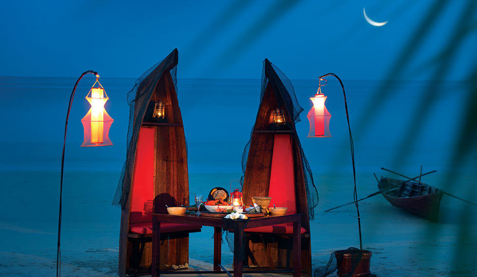 Meal in the sea at the Banyan Tree Bintan in Indonesia