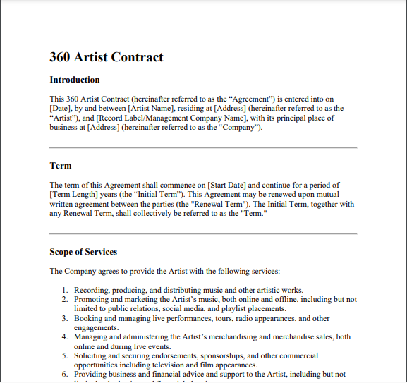 360 artist contract
