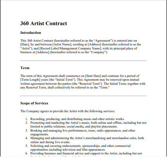 Free 360 Artist Contract Template PDF Word creativecounsel io Free 360 Artist Contract Template PDF Word creativecounsel io